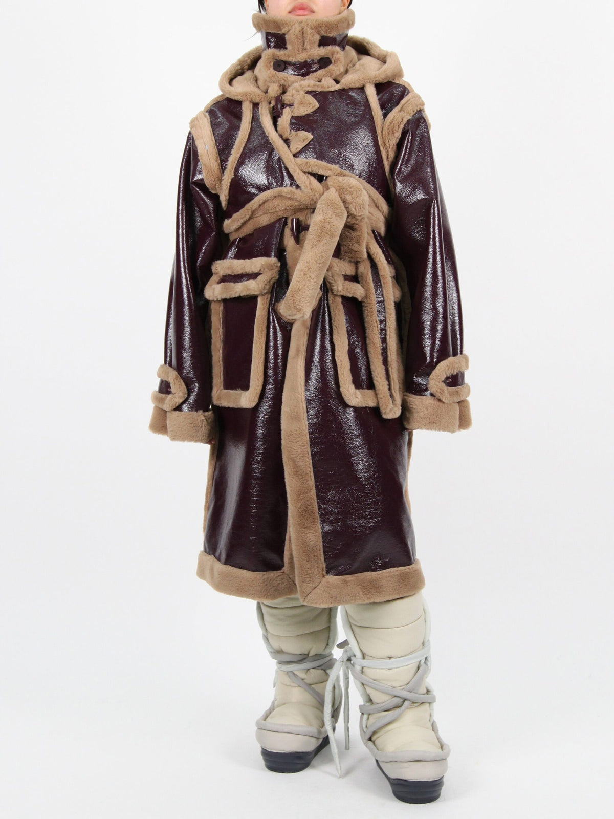 OTTOLINGER FAUX SHEARLING WRAP VEST DUFFLE COAT