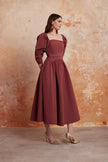 En&Ay Burgundy puff sleeves dress in taffeta