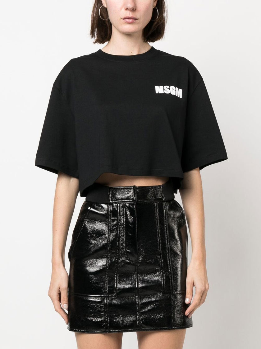 MSGM Logo-print cropped T-shirt