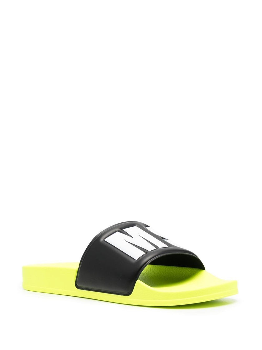 MSGM MEN'S NEON YELLOW AND BLACK SLIDE