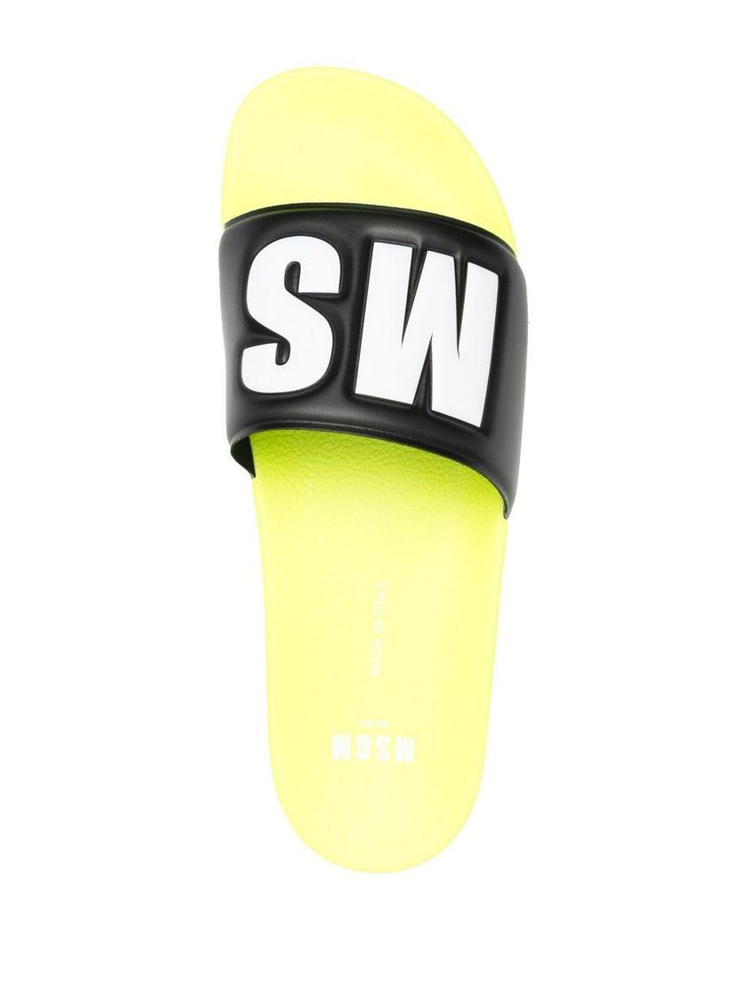 MSGM MEN'S NEON YELLOW AND BLACK SLIDE