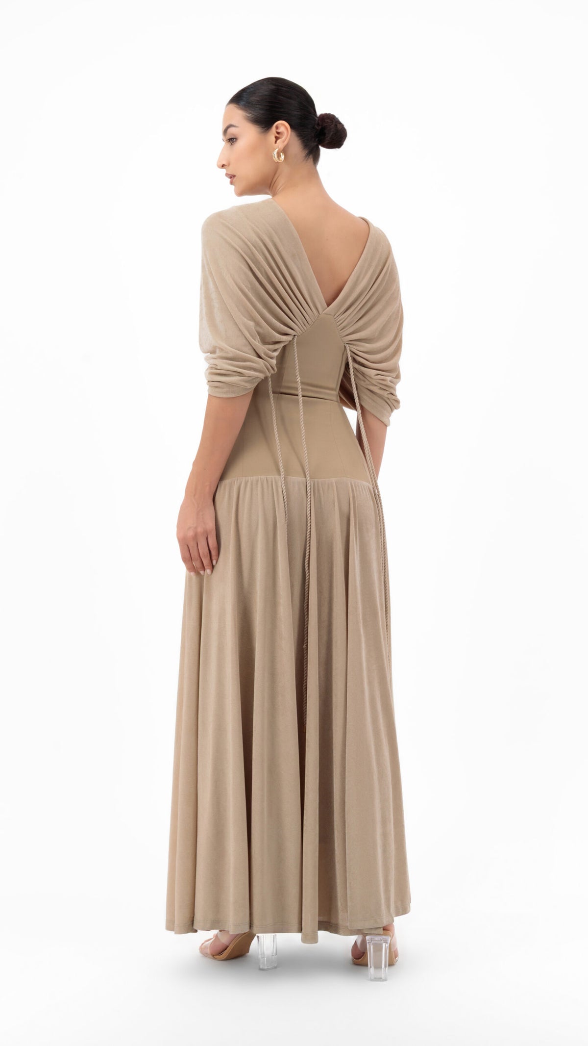 En&Ay Long vibrant beige dress with waist ties