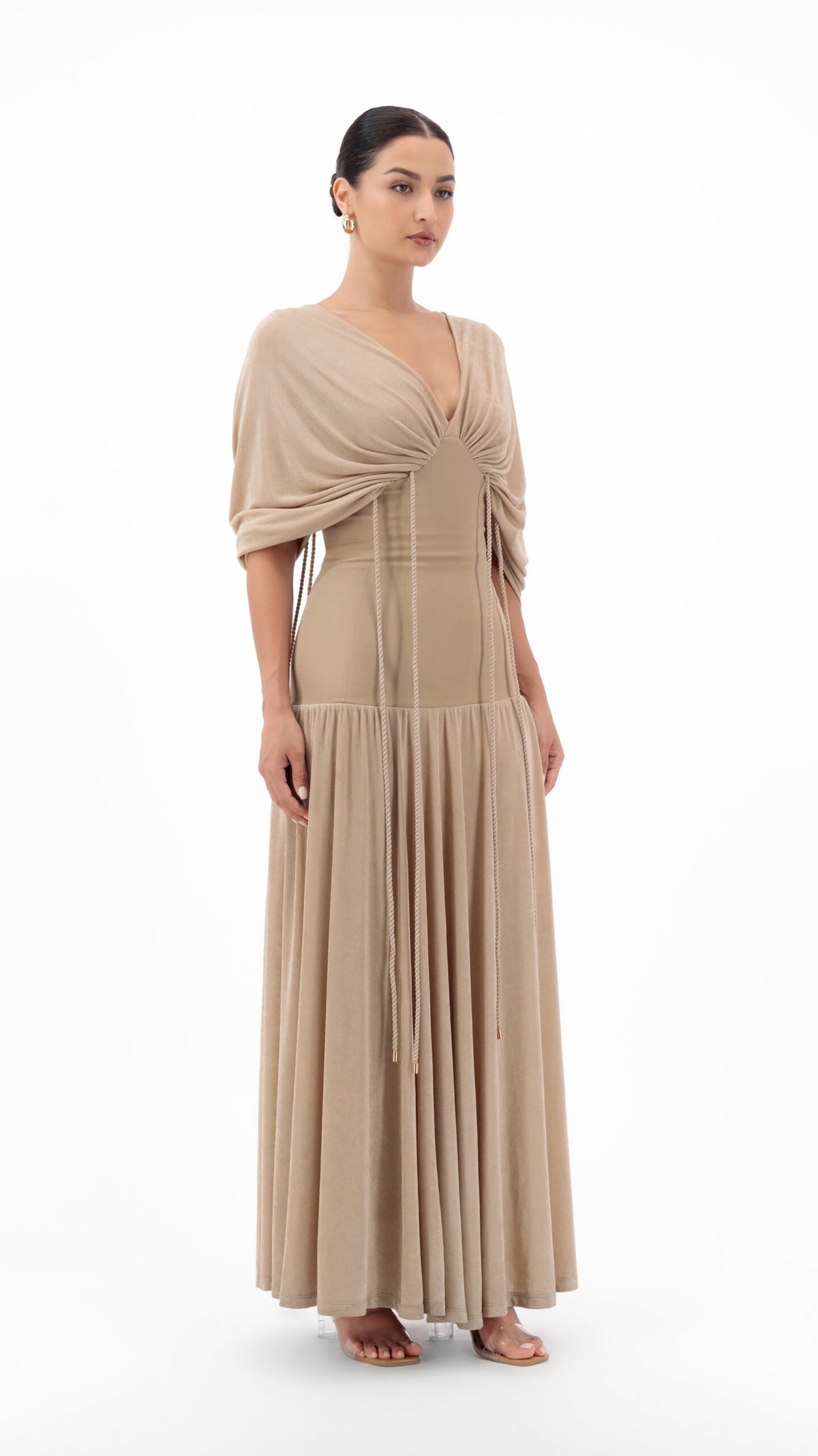 En&Ay Long vibrant beige dress with waist ties