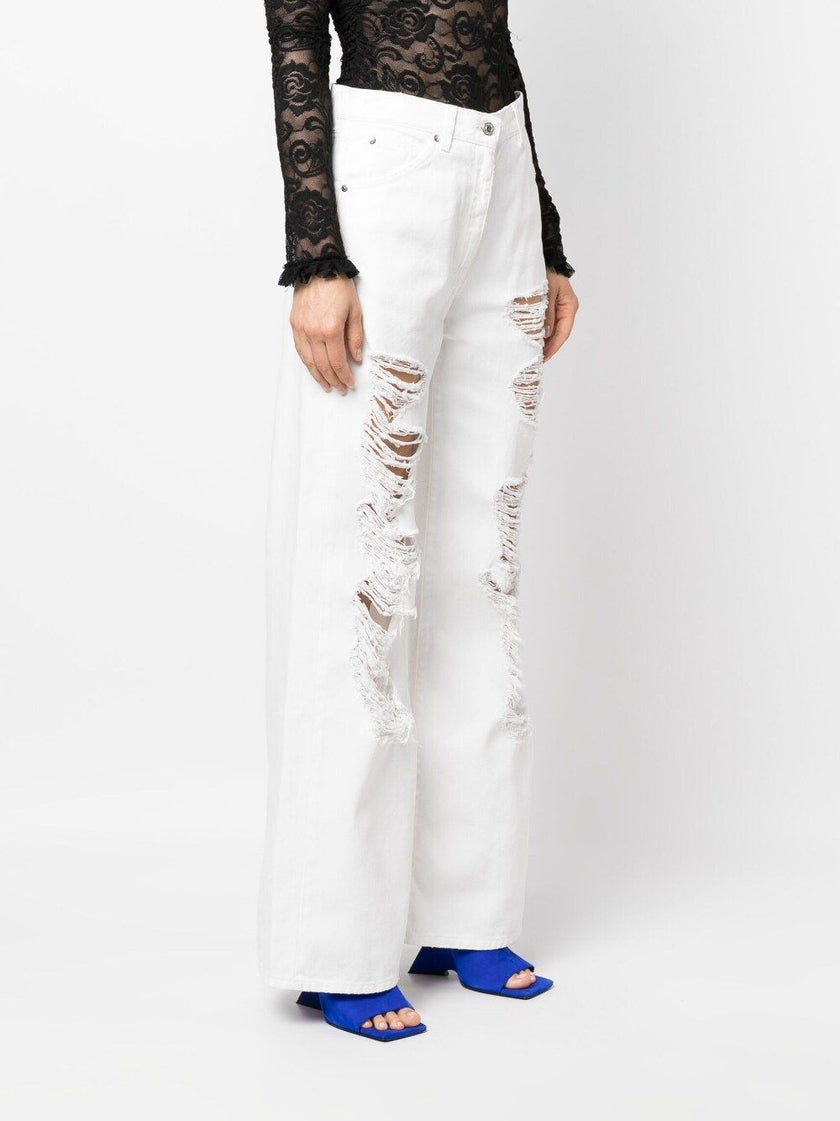 MSGM MID-RISE BOOTCUT WHITE JEANS