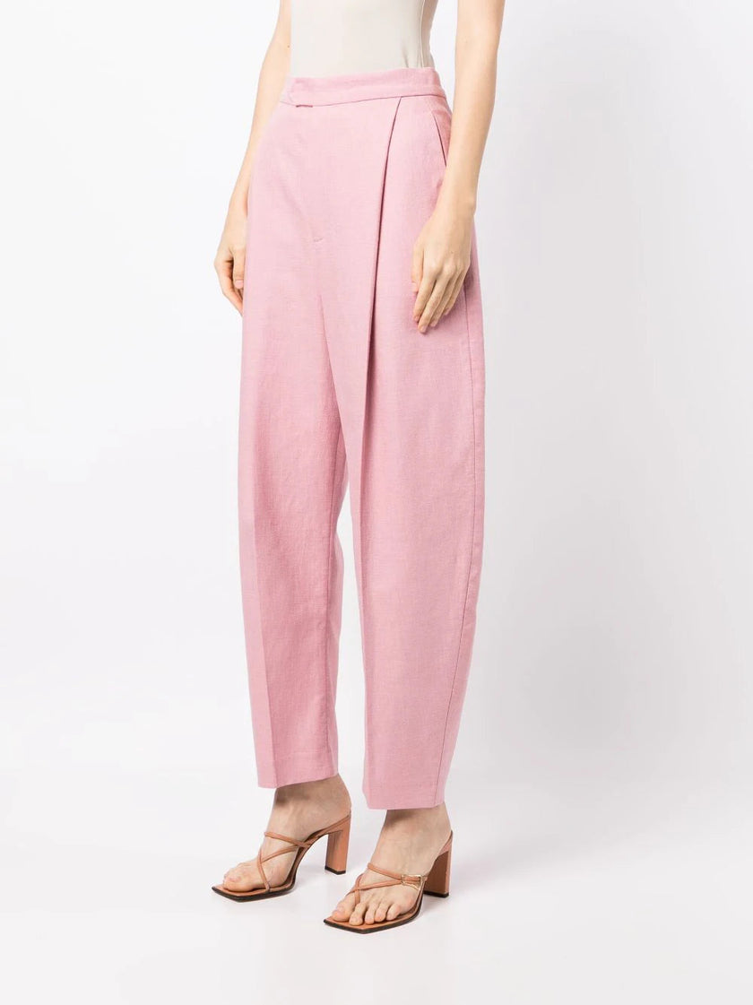 ANOUKI PINK LINEN HIGH WAISTED WIDE LEG PANTS