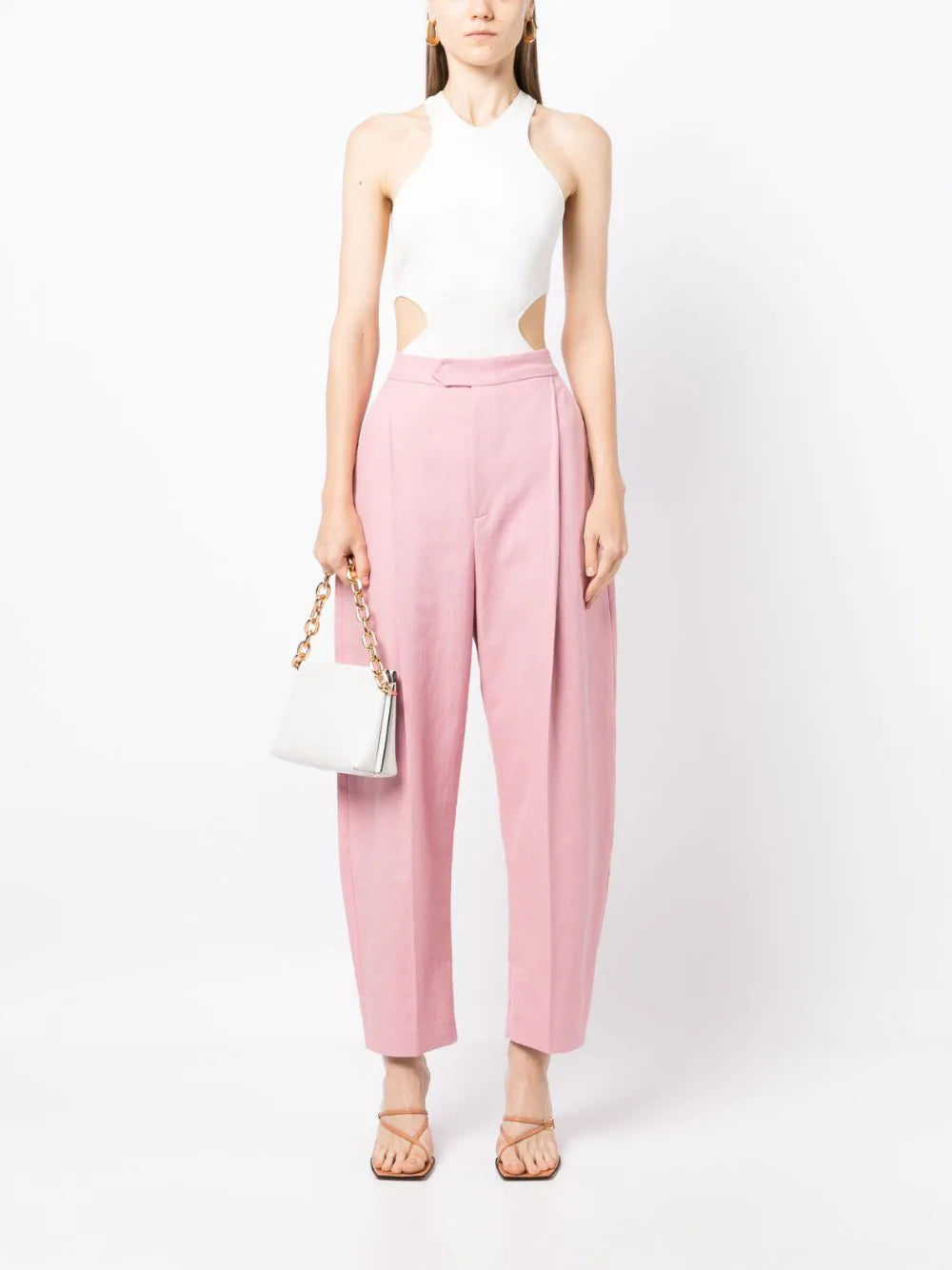 ANOUKI PINK LINEN HIGH WAISTED WIDE LEG PANTS