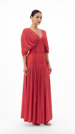 En&Ay Long vibrant red dress with waist ties
