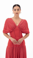 En&Ay Long vibrant red dress with waist ties