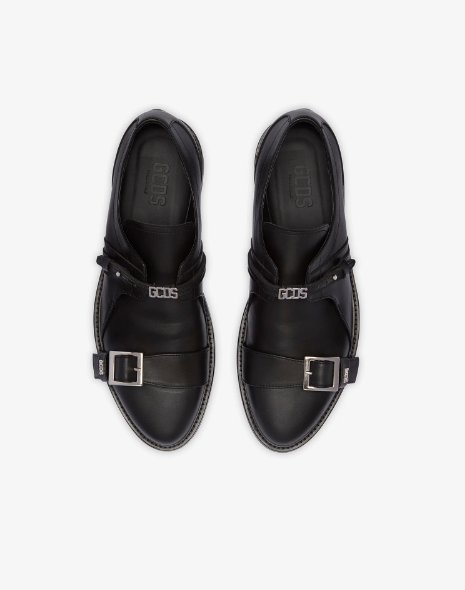 GCDS BLACK MULTI LACE BUCKLE DERBY SHOES