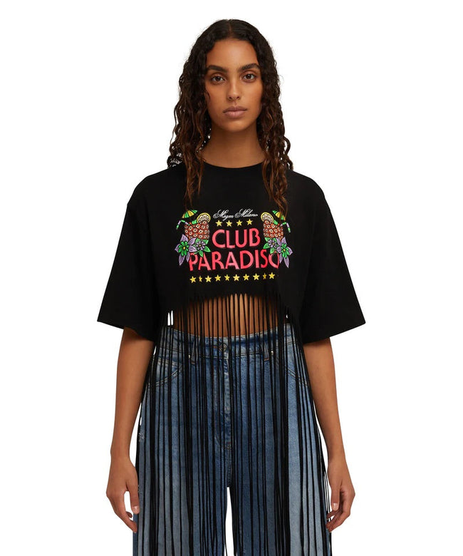MSGM Graphic-print frayed T-Shirt