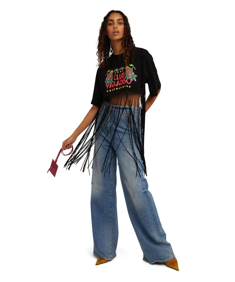 MSGM Graphic-print frayed T-Shirt