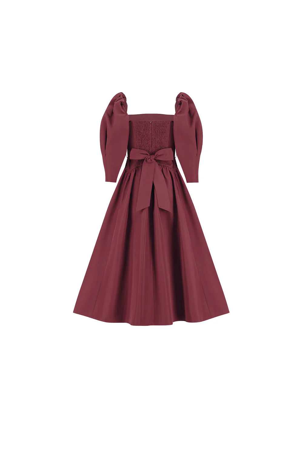 En&Ay Burgundy puff sleeves dress in taffeta