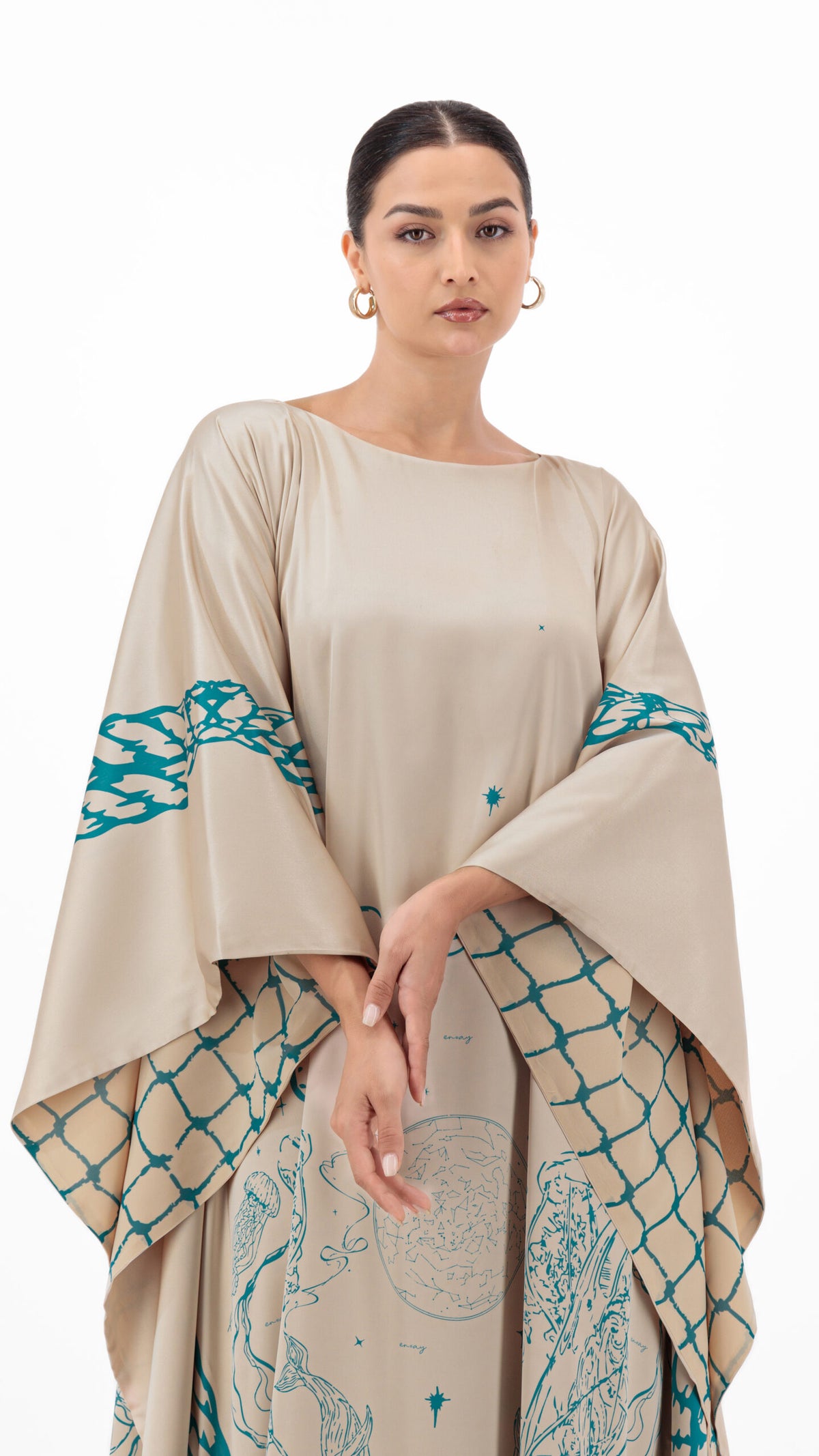 En&Ay Scarf Style Printed dress beige