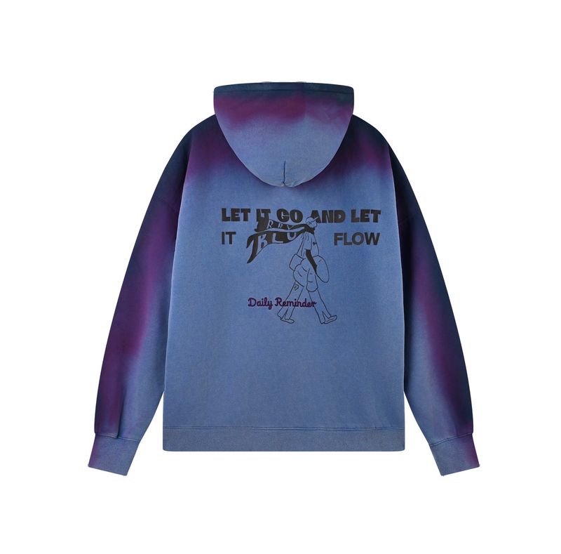 Theblurry Blue Acid-Wash Hoodie With Spray Effect ( Unisex )