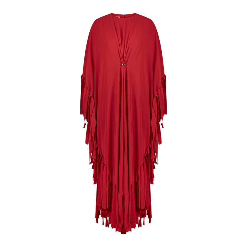 En&Ay Striped Fringe Dress Red