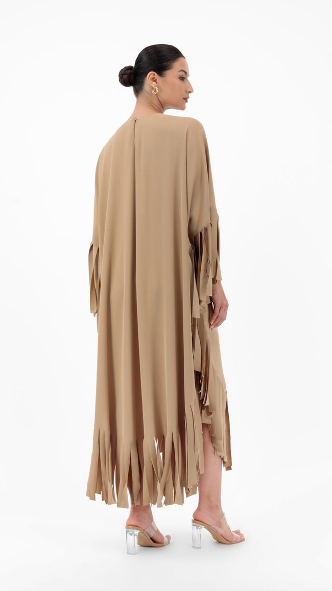 En&Ay Striped Fringe Dress beige