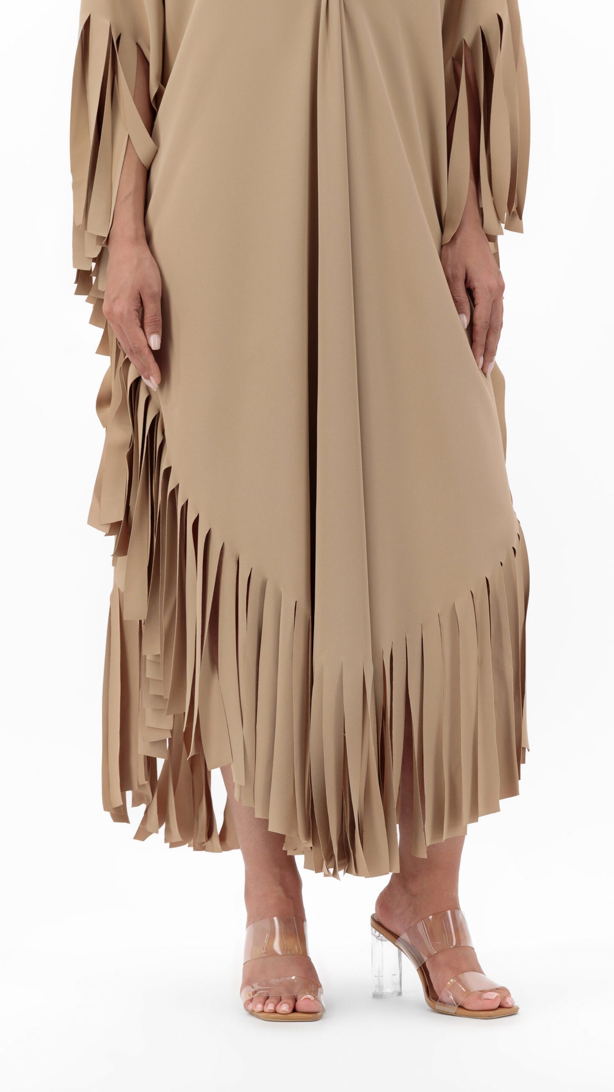 En&Ay Striped Fringe Dress beige