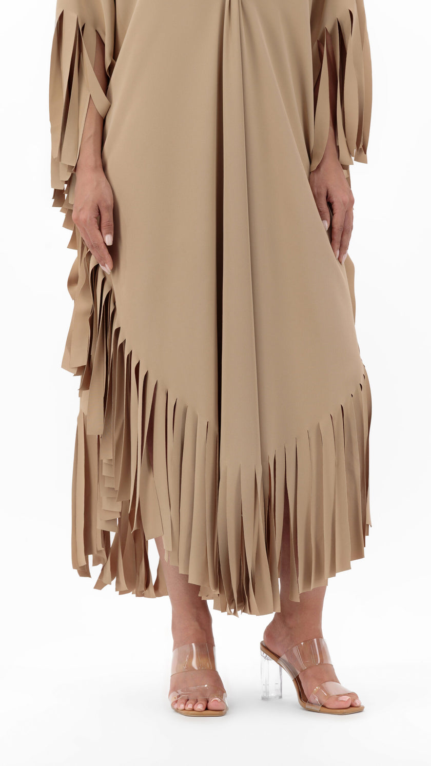 En&Ay Striped Fringe Dress beige