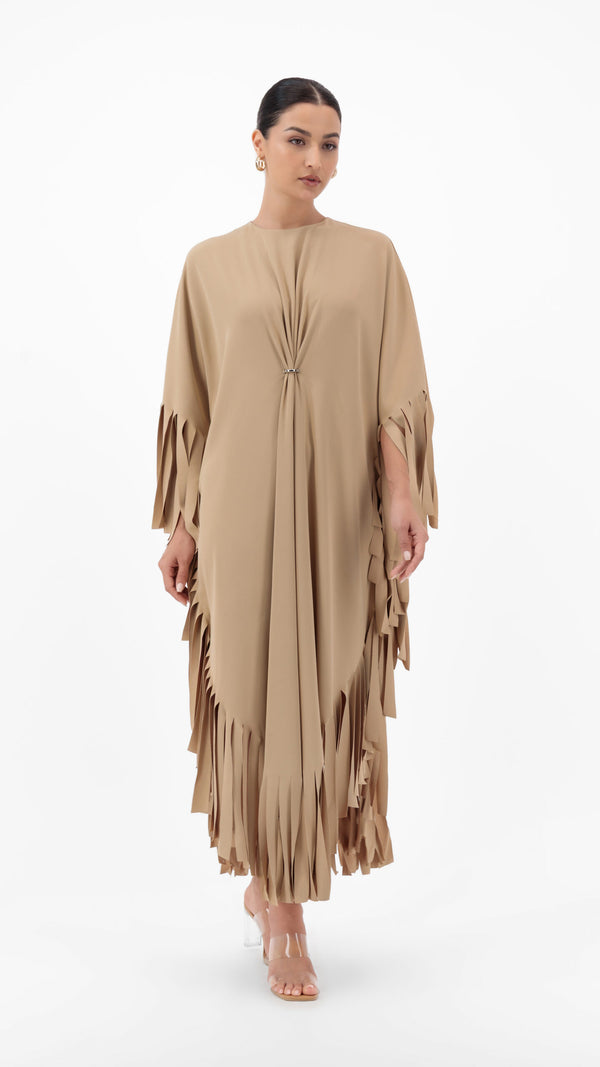 En&Ay Striped Fringe Dress beige