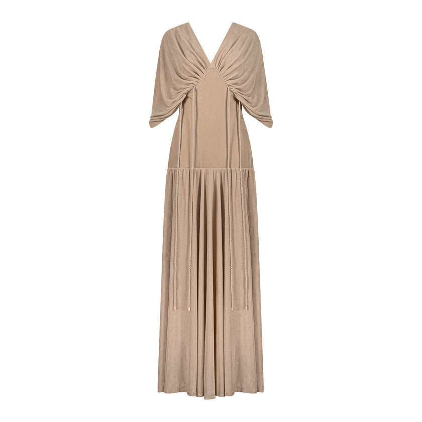 En&Ay Long vibrant beige dress with waist ties
