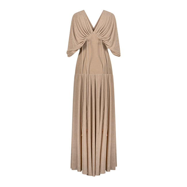 En&Ay Long vibrant beige dress with waist ties