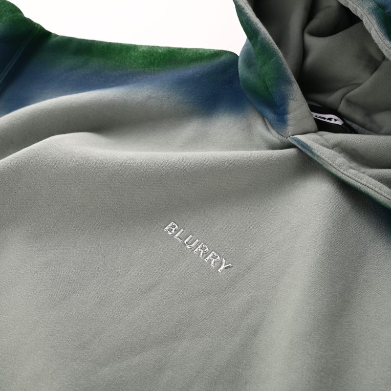 Theblurry Green Acid-Wash Hoodie With Spray Effect (Unisex)