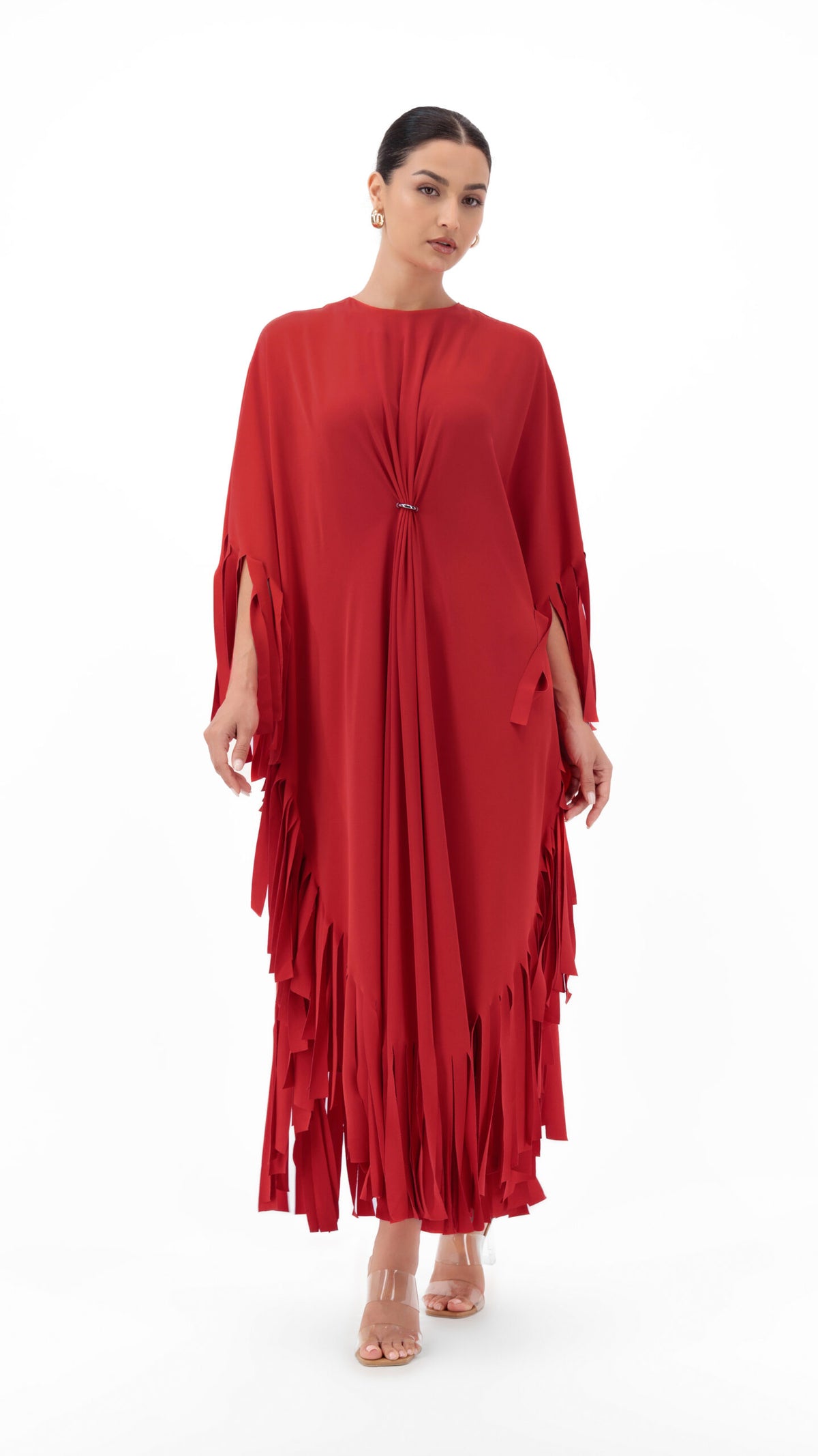 En&Ay Striped Fringe Dress Red