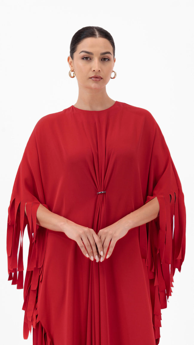 En&Ay Striped Fringe Dress Red