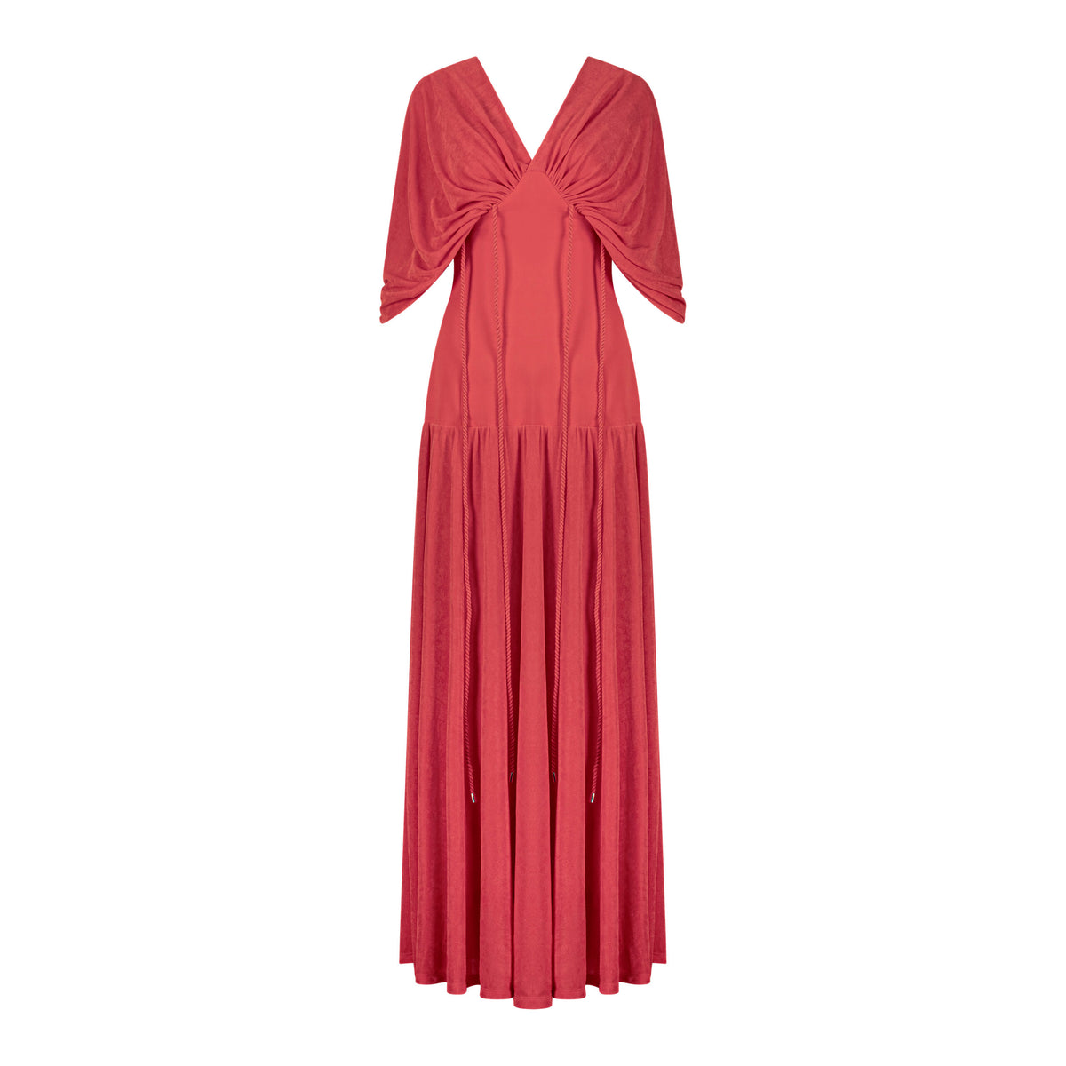 En&Ay Long vibrant red dress with waist ties