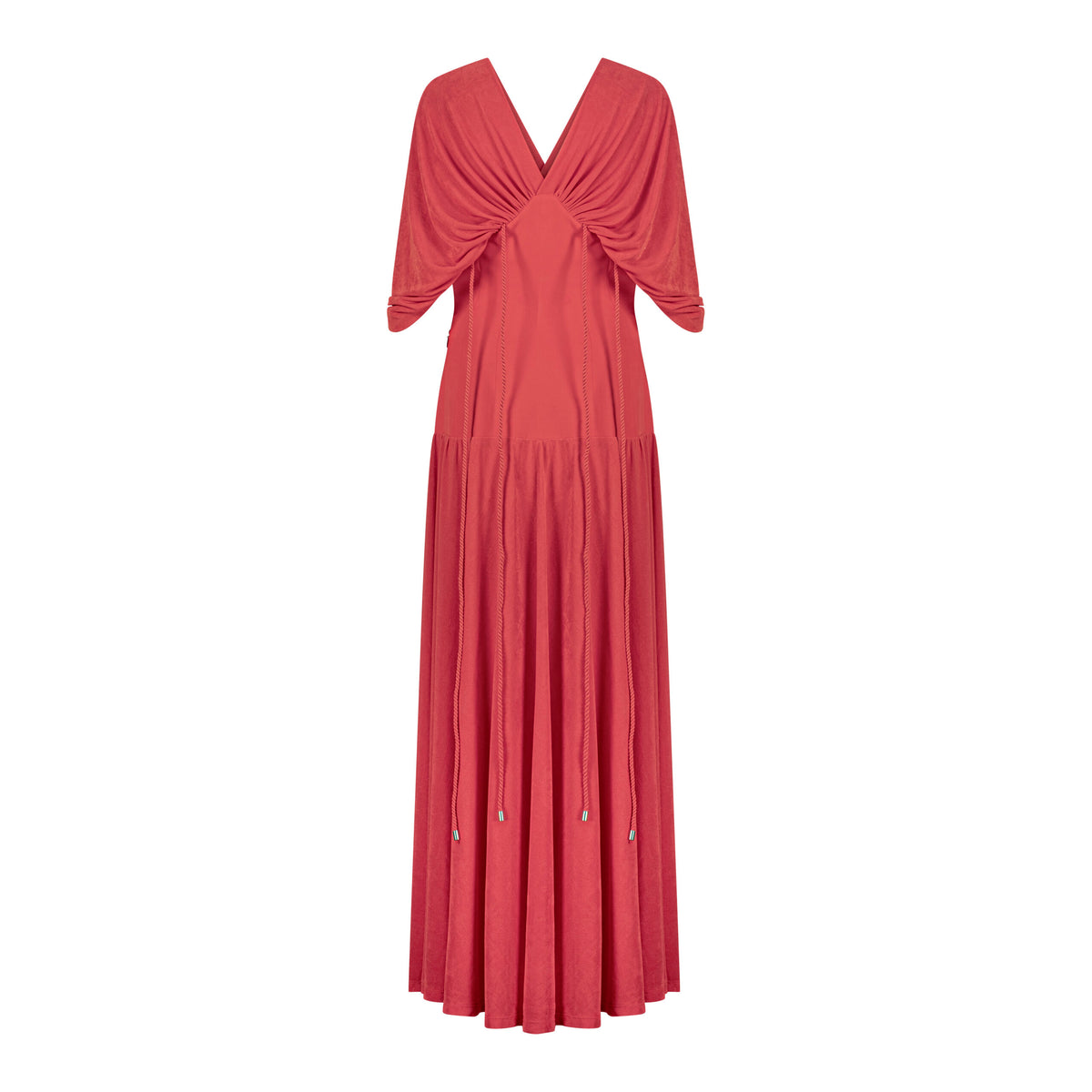En&Ay Long vibrant red dress with waist ties
