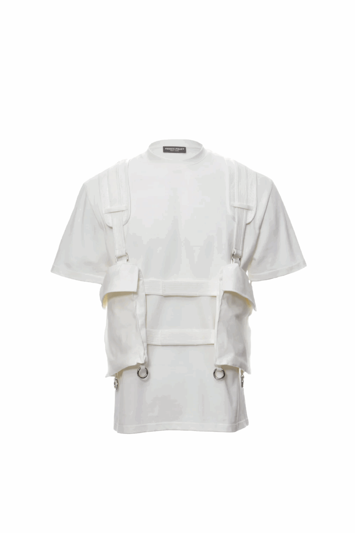 PRIVATE POLICY MESH POCKETS WHITE HARNESS T-SHIRT