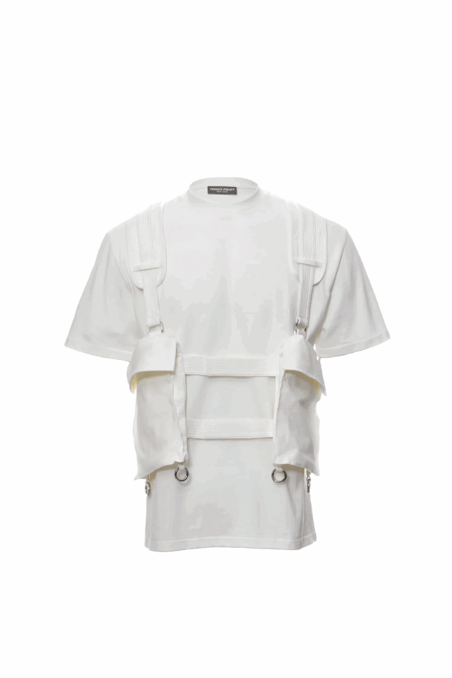 PRIVATE POLICY MESH POCKETS WHITE HARNESS T-SHIRT