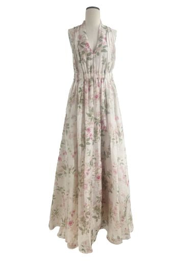 Sara Wong Pink floral silk linen print dress