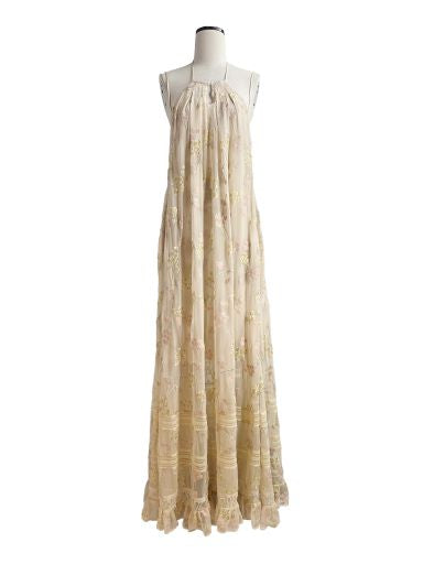 Sara Wong Yellow embroidered halter dress