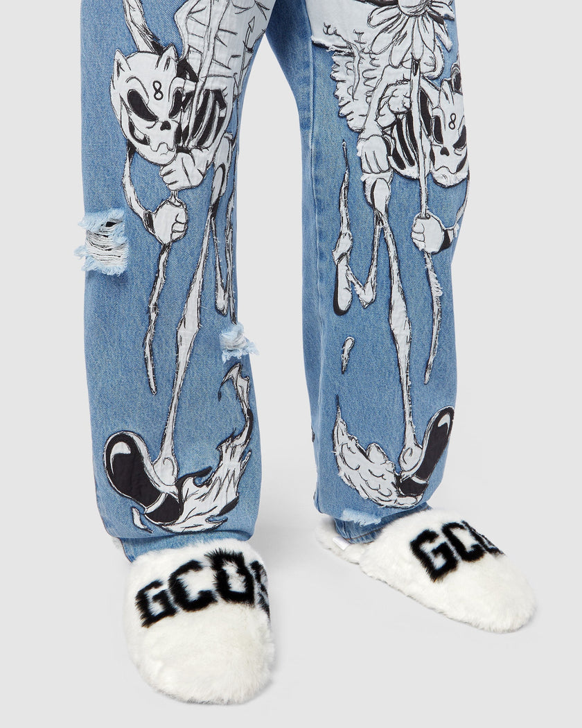 GCDS FUR LOGO SLIPPERS