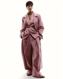 ANOUKI PINK LINEN HIGH WAISTED WIDE LEG PANTS