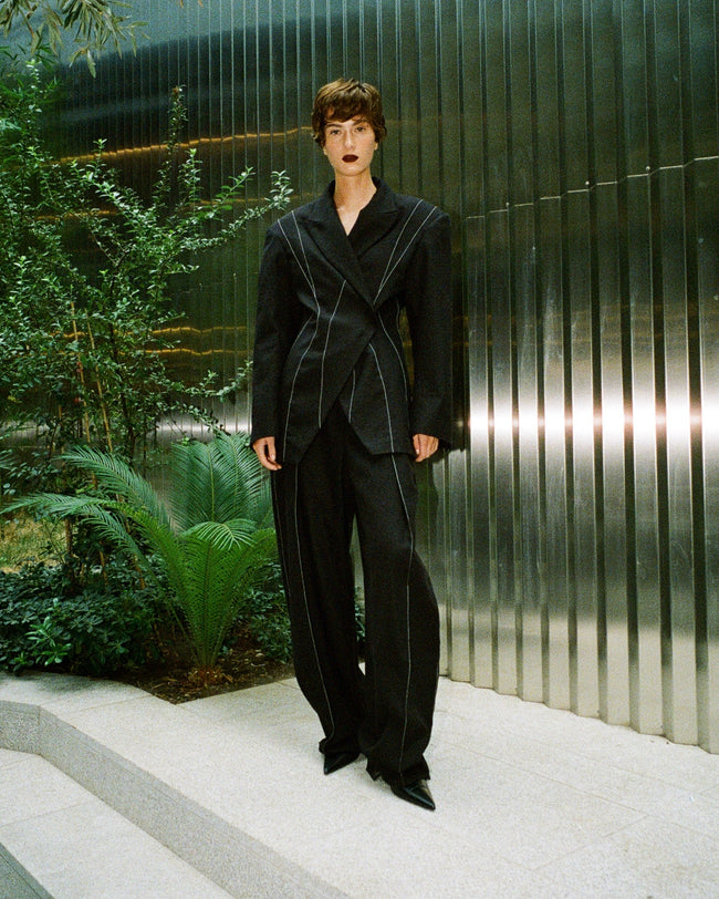 ANOUKI BLACK LINEN HIGH WAISTED PANTS