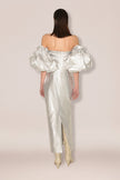 Anouki Corset Style Silver Silk Dress With Falling Sleeves