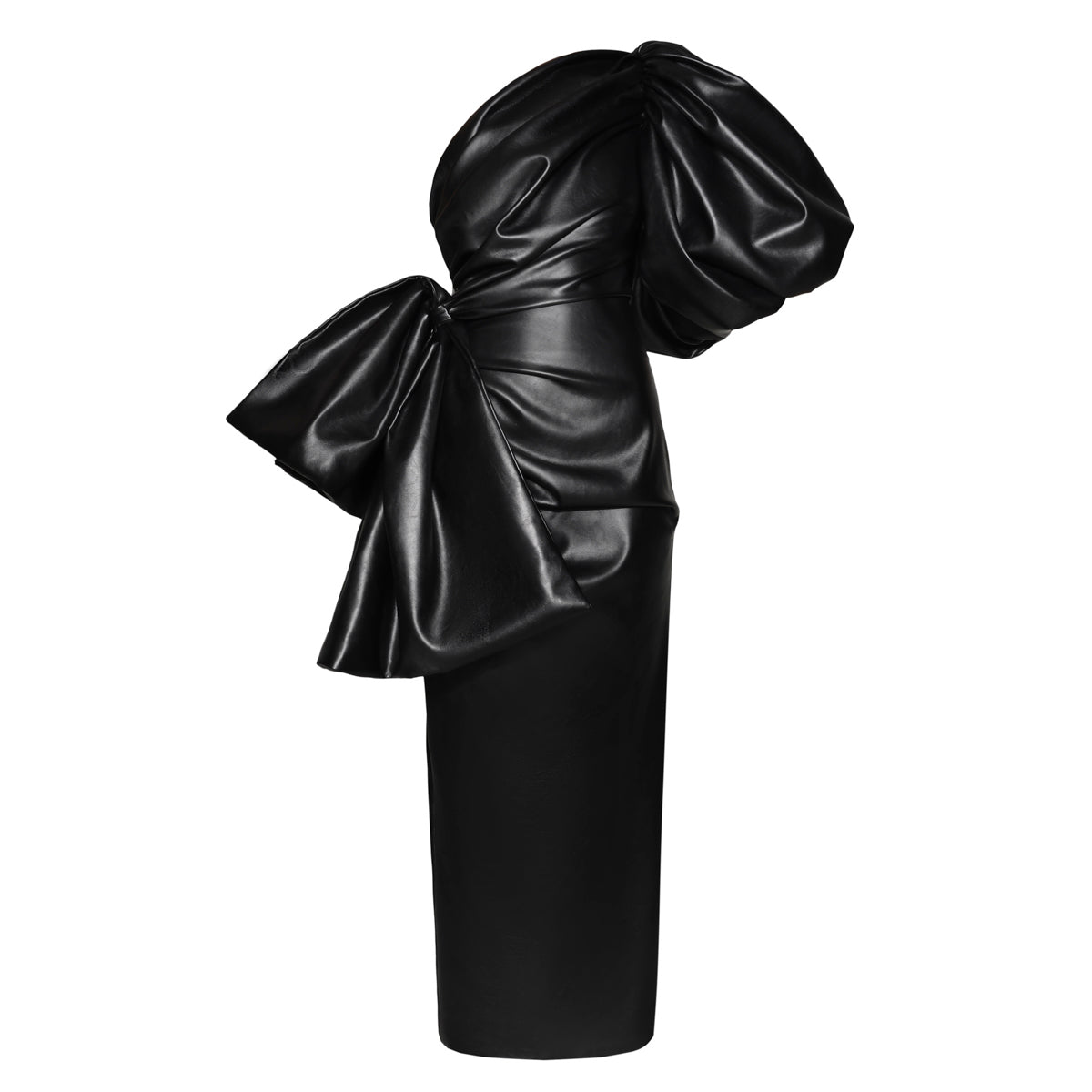 Anouki Single Arm Vegan Leather Dress With Bow Detail