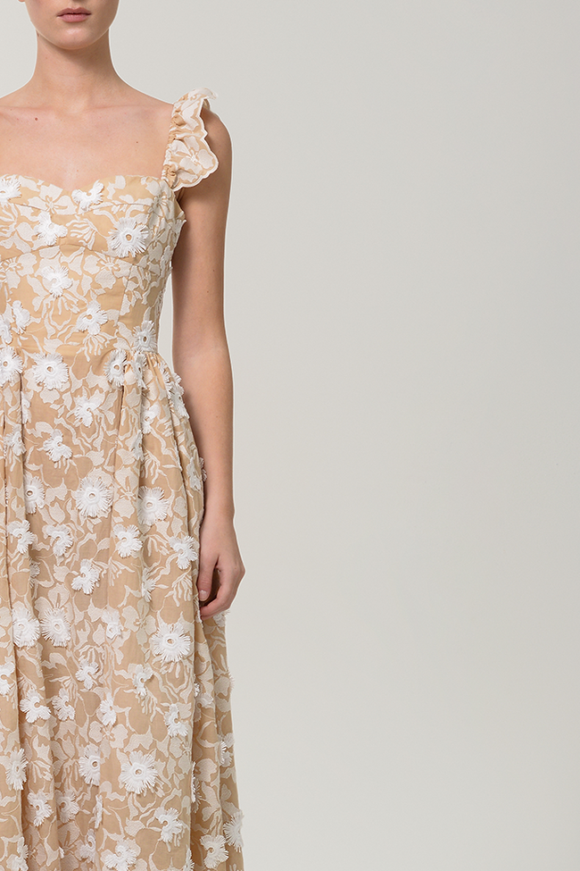 Anouki Floral Bustier Flare Cotton Dress With Ruffles