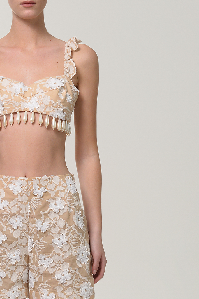 ANOUKI FLORAL BUSTIER WHITE PEARL DROPS