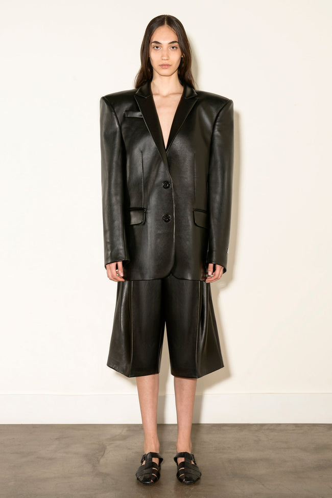 ANOUKI OVERSIZED BLACK VEHAN LEATHER BLAZER