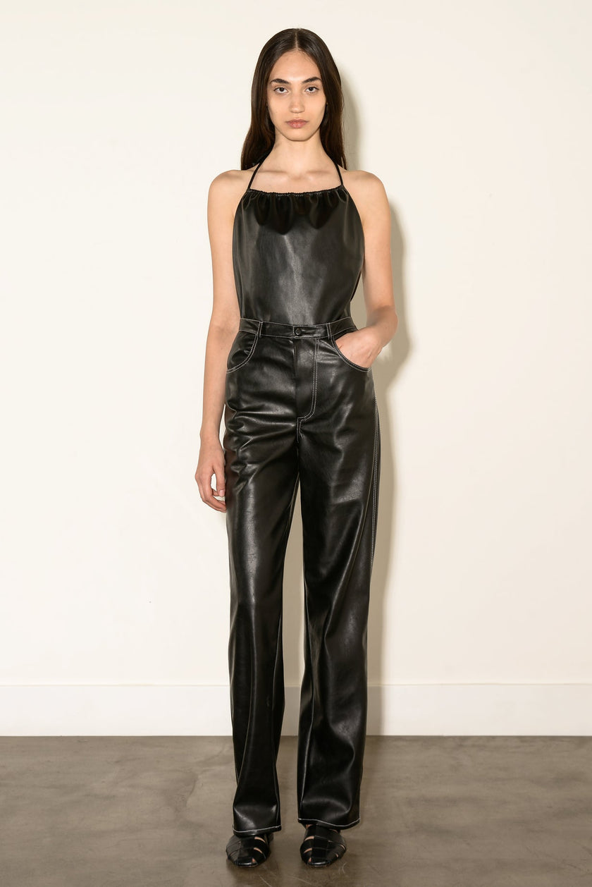 ANOUKI DENIM STYLE BLACK VEGAN LEATHER PANTS WITH WITH STICHES