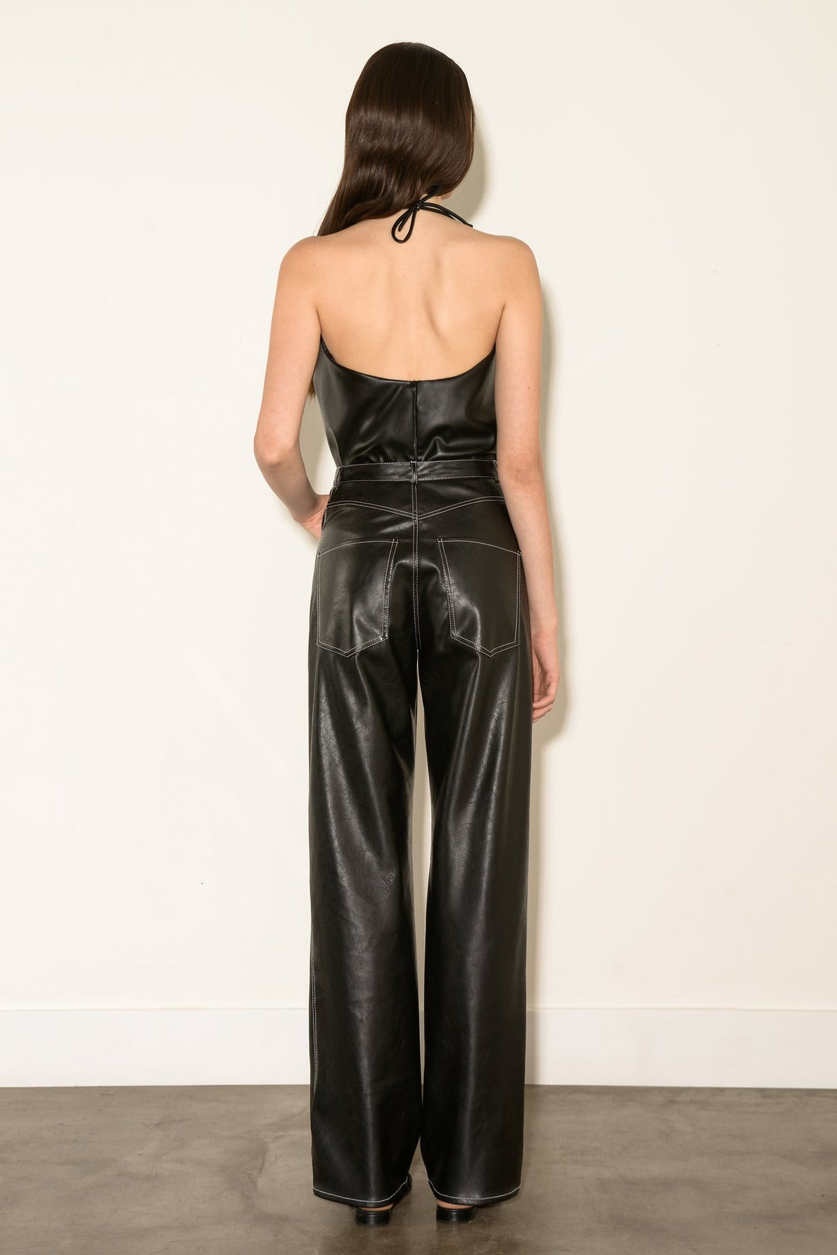 ANOUKI DENIM STYLE BLACK VEGAN LEATHER PANTS WITH WITH STICHES