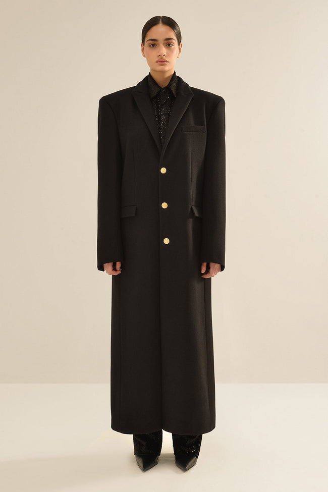 ANOUKI BLACK PRESSED WOOL MAN STYLE COAT