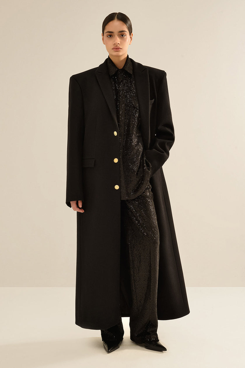 ANOUKI BLACK PRESSED WOOL MAN STYLE COAT