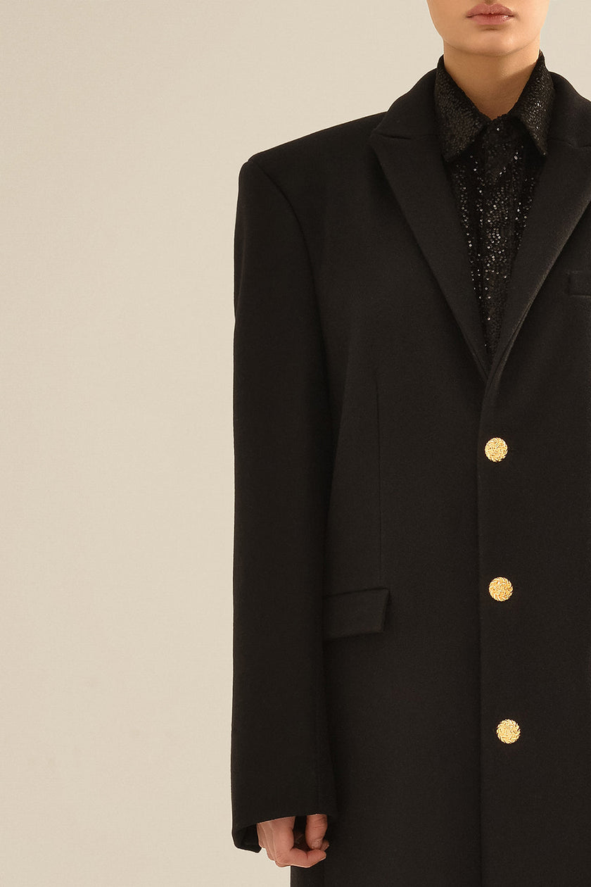 ANOUKI BLACK PRESSED WOOL MAN STYLE COAT