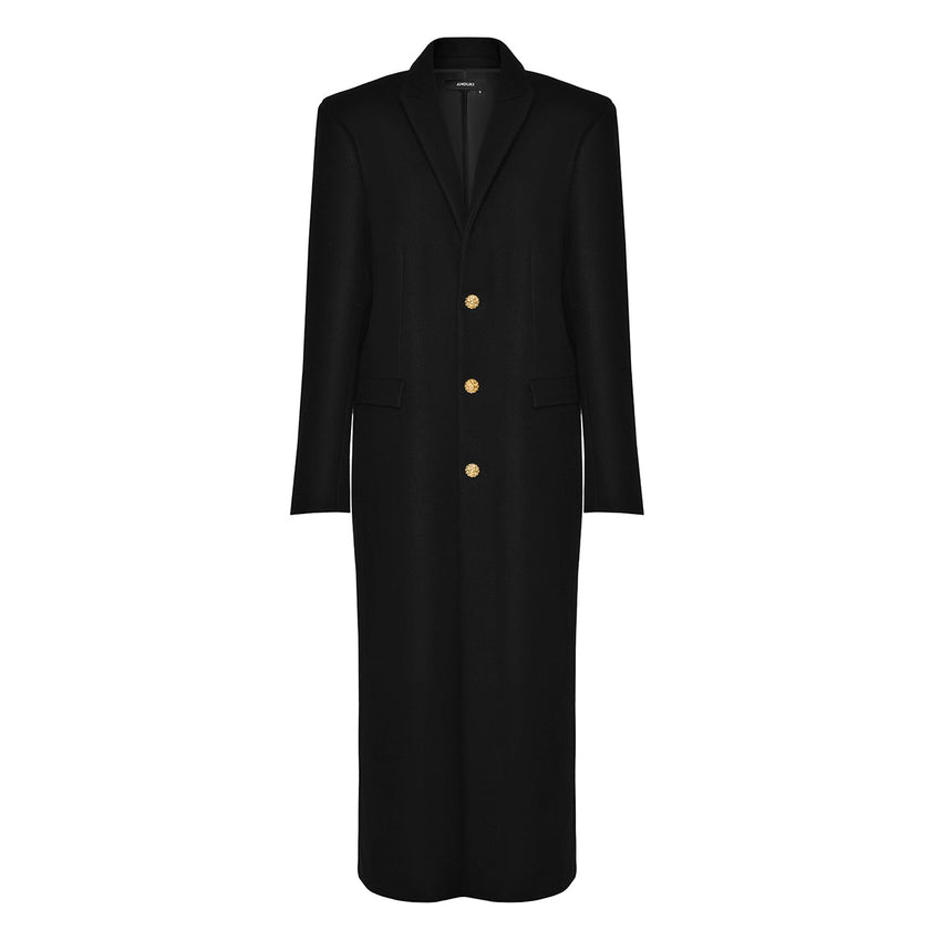 ANOUKI BLACK PRESSED WOOL MAN STYLE COAT