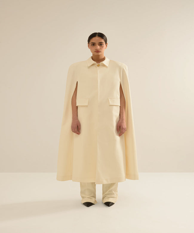 ANOUKI OFF WHITE COTTON CAPE STYLE COAT