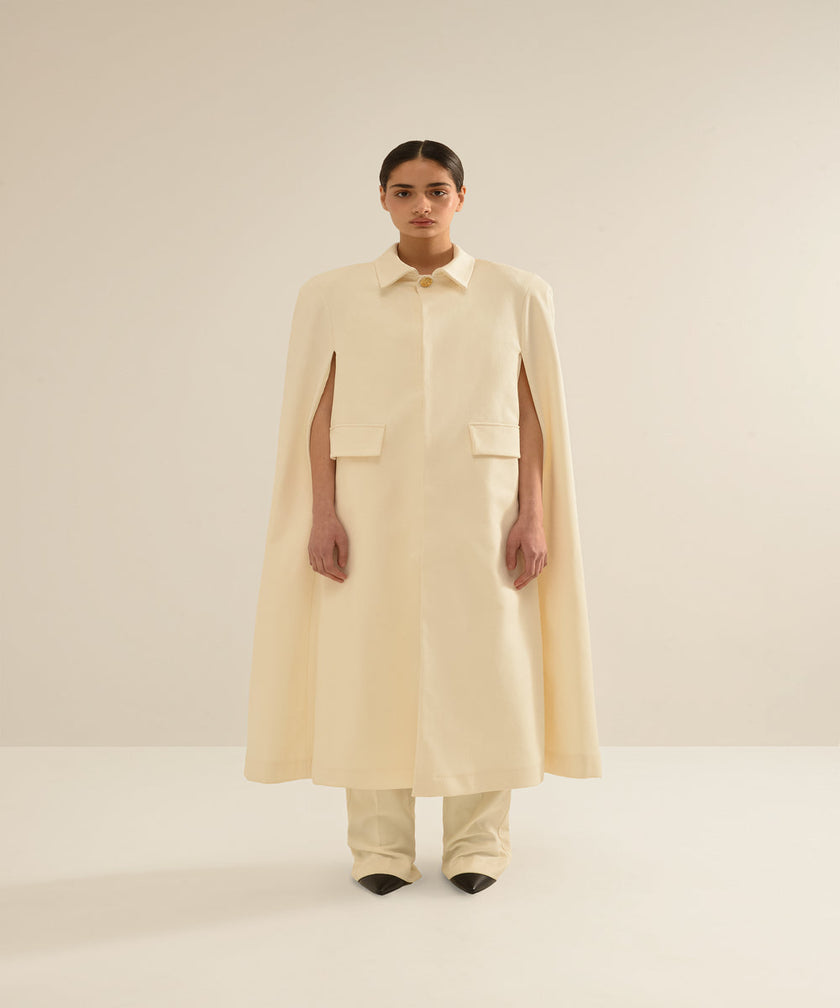 ANOUKI OFF WHITE COTTON CAPE STYLE COAT
